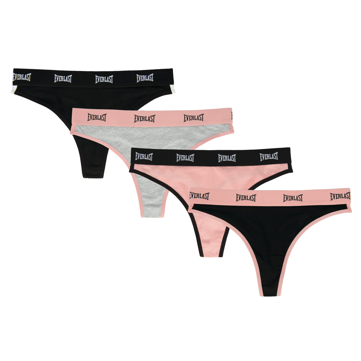 Everlast womens Everlast Cotton Spandex Underwear Comfortable 4 Pack  (Regular size) Thong Panties, COM A: Black, Grey, Blush, Black, Small US :  : Clothing, Shoes & Accessories