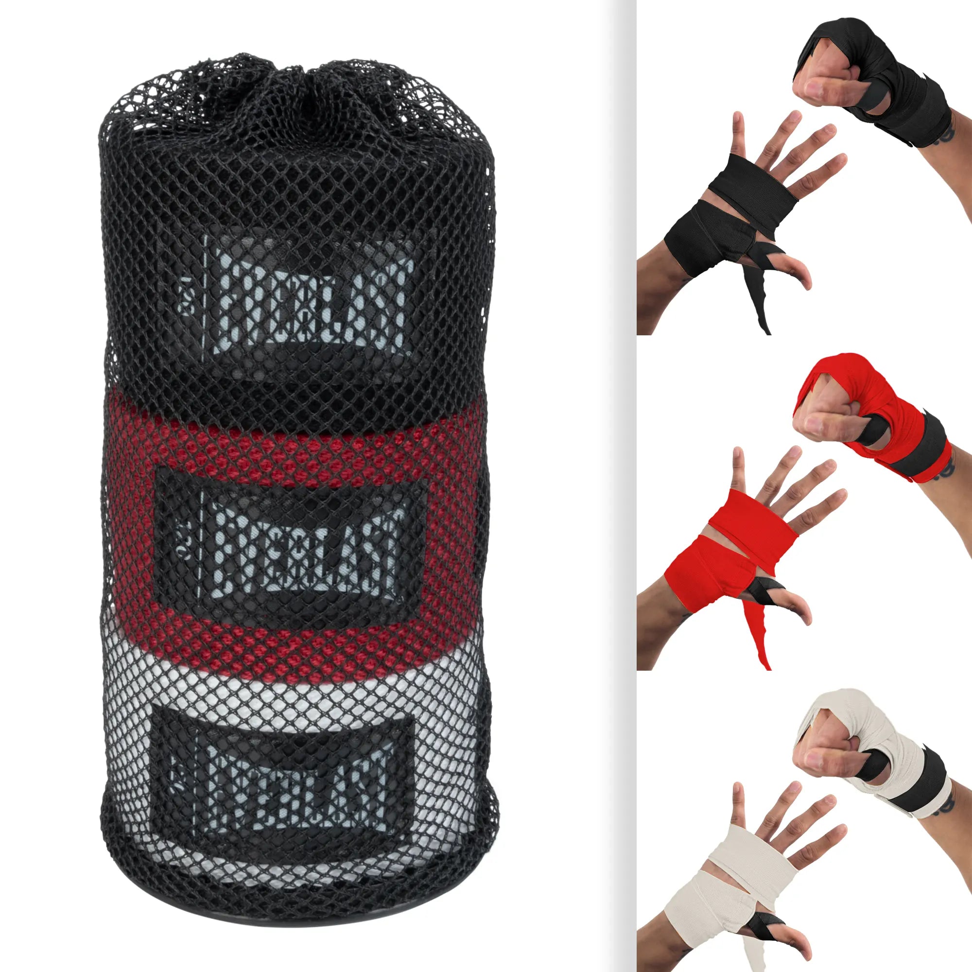 Everlast Core Hand Wraps - 3 Pairs Black/Red/White