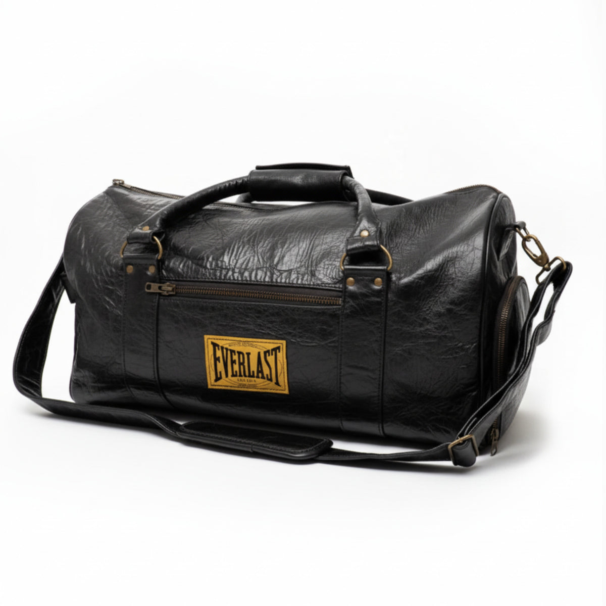 Everlast 1910 Leather Vintage Brown Gym Bag Black