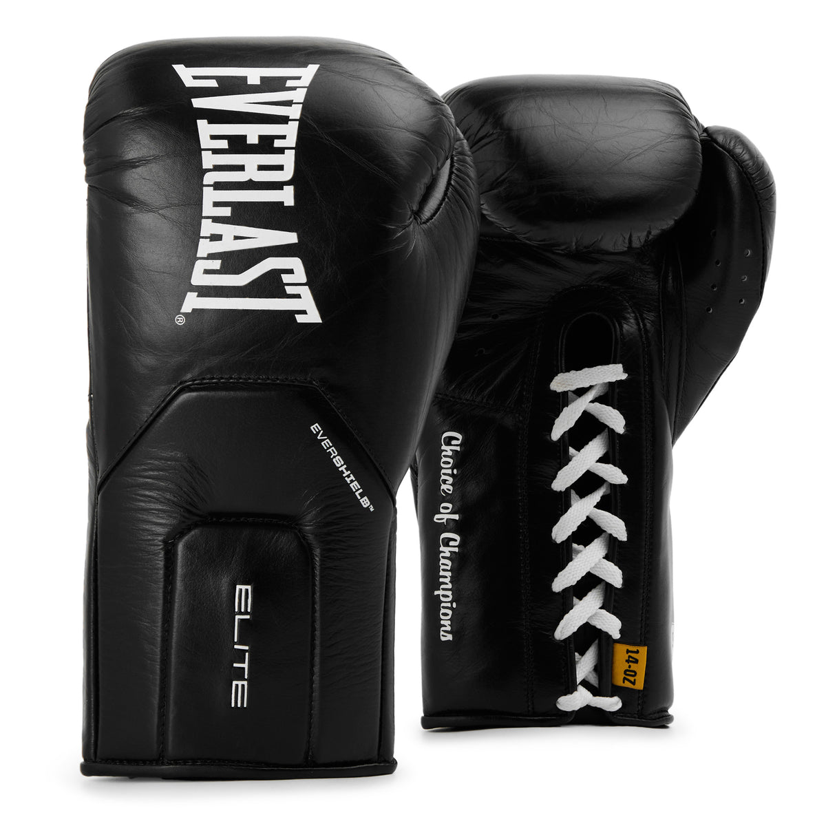 Everlast Elite Pro Leather Lace Up Training Boxing Gloves Black