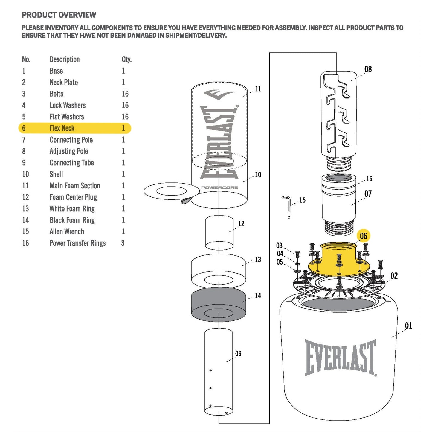 Powercore Freestanding Heavy Bag - Flex Neck - Replacement Part - Everlast Canada Powercore Freestanding Heavy Bag - Flex Neck - Replacement Part Black