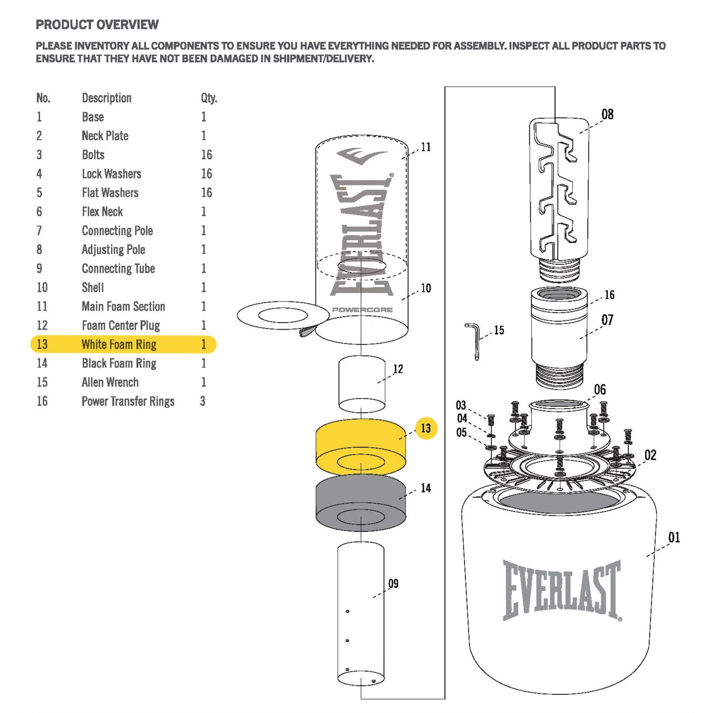Powercore Freestanding Heavy Bag - White Foam Ring - Replacement Part - Everlast Canada Powercore Freestanding Heavy Bag - White Foam Ring - Replacement Part White