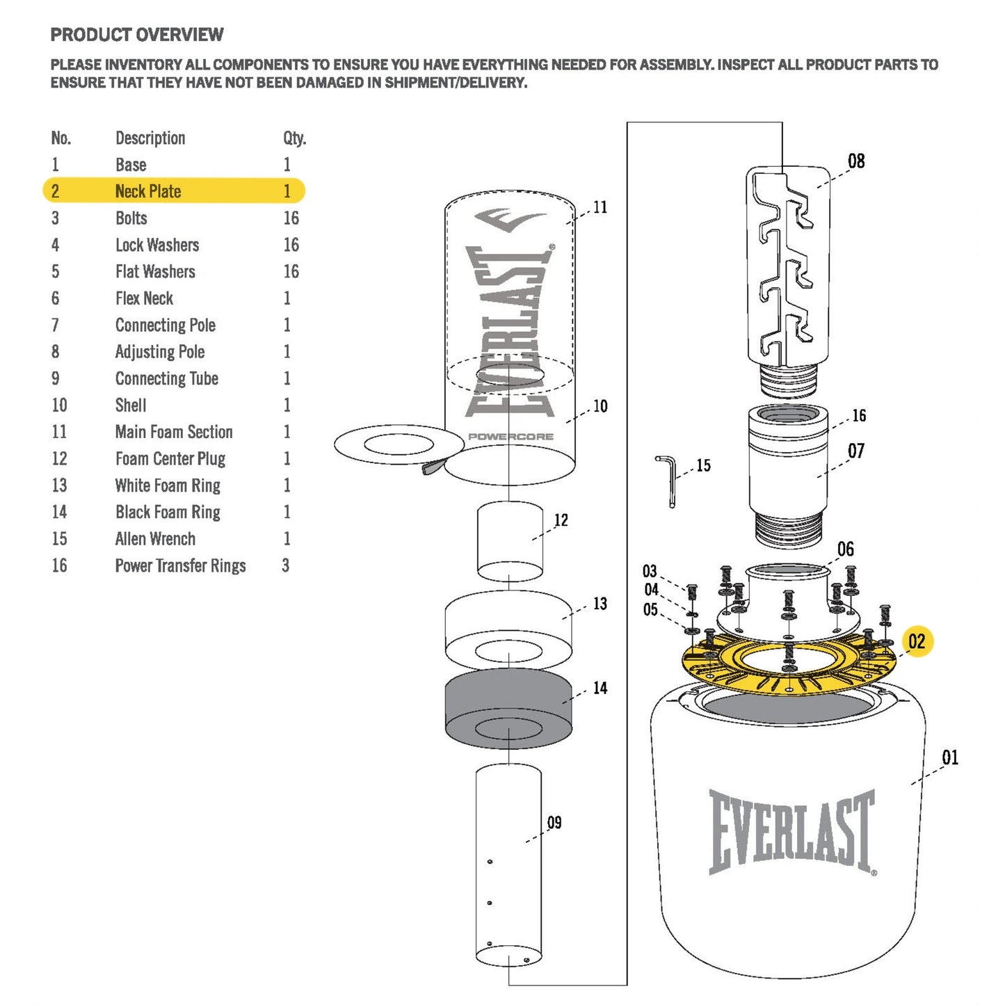 Powercore Freestanding Heavy Bag - Neck Plate - Replacement Part - Everlast Canada Powercore Freestanding Heavy Bag - Neck Plate - Replacement Part Black